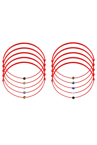 BIJUTERIA NEAGRA Set of 10 Martisor Bracelets with 925 Silver Beads and Semi-...