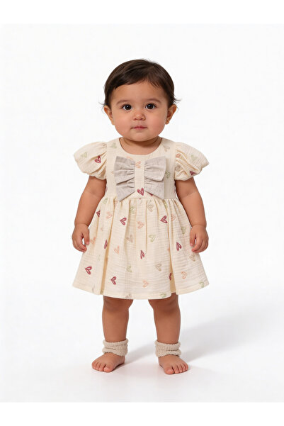 The-kid.co Sweetheart Muslin Baby Dress - Ecru