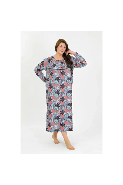 Narnuga Mi̇ray- Women's Plus Size Long Sleeve Salmon Mother's Nightgown