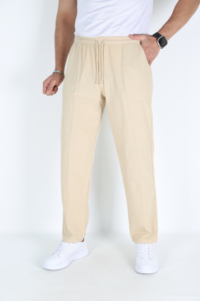 CALİA Beige Men's Hambez Elastic Comfortable Fit Cotton Sweatpants Bottom Pan...