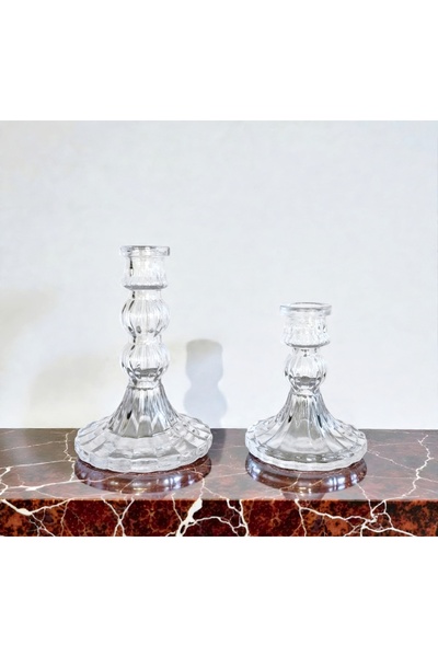 Egehome İkili Cam Şamdan / Mumluk Set
