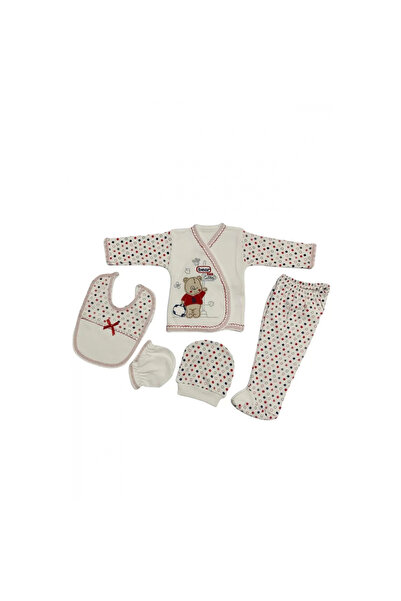 Narnuga O Baby 5-Piece Hospital Release Newborn Bodysuit Set with Bag Bear Red