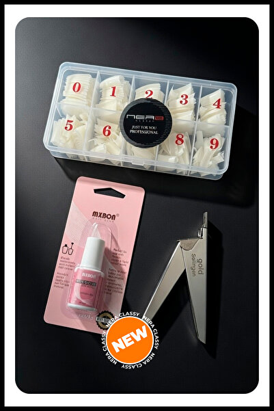 Nera Classy 3Lü Set Protez Tırnak 500'lü Kemik Tips -Tips Makası Ve 7gr Yapış...