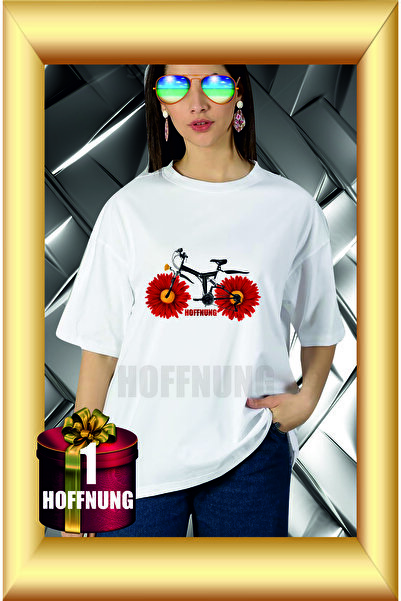 HOFFNUNG Unisex Short Sleeve Round Neck Bicycle Flowers Printed Solid Color t...