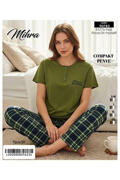 Mihra Compact Penye Üç Düğmeli Kısa Kollu Kadın Pijama Takımı