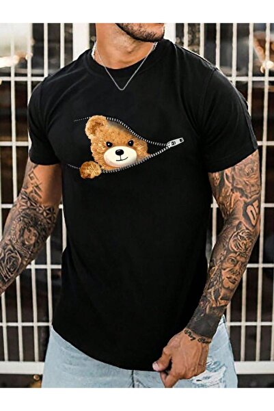 LELVANİ Fermuaar Printed Bear Tshirt Unisex