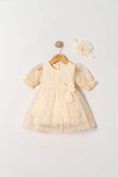 Miniday Baby Baby Girl Mevlütlük Summer Dress with Bandana and Lace Newborn H...