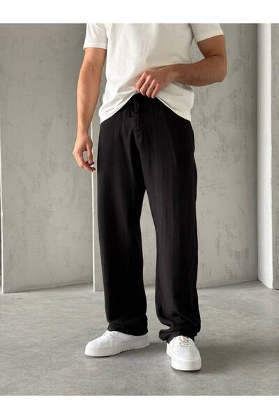 Wonraces Men's Baggy Elastic Waist Linen Trousers