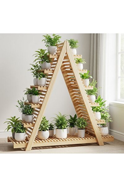 Ev dekka 150x150 cm Dev Boy Masif Ahşap A Formlu Çiçeklik Standı - 11 Bölmeli...