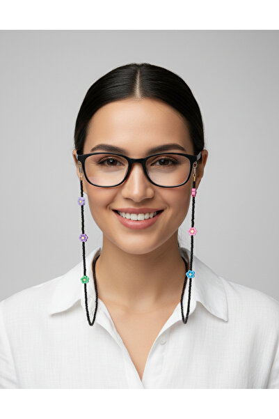 optiPoint Black Beaded Glasses Cord with Colorful Daisy Detail