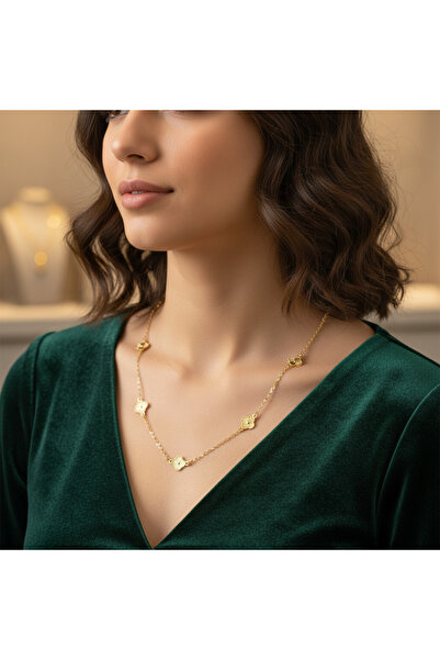 CİHAN GOLD 14 Ayar Altın Kolye Yonca Model