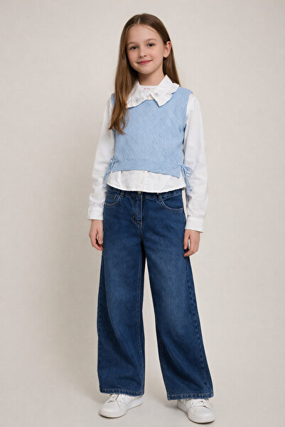 Miss Elite Mi̇ss 1199-02-26 Girl's Knitwear Vest Shirt Jeans Trousers 3-Piece...