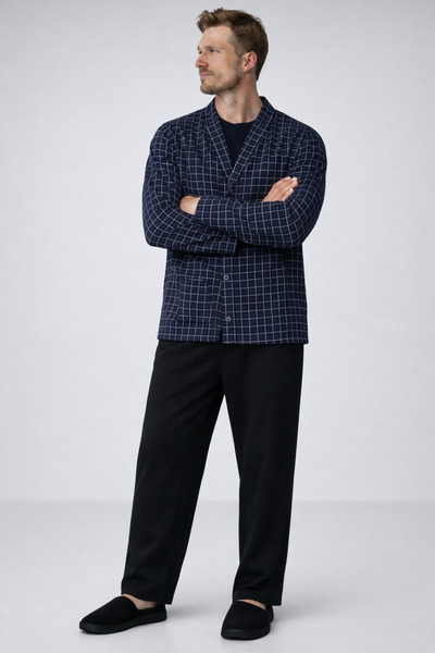 COMBİNE MİCHAİL Ανδρικό σετ πιτζάμες με μοτίβο σε σκούρο μπλε χρώμα και τσέπες