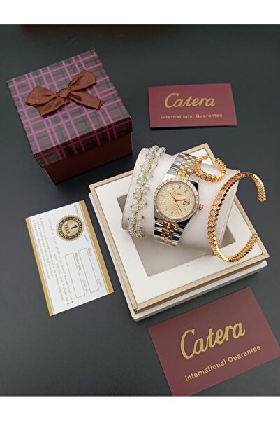 TR Women's set: Katira brand watch, bracelet, and ring & crystal bracelet