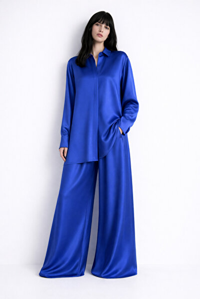 MERT ERKAN Oversize Satin Shirt & Wide-Leg Satin Pants Set