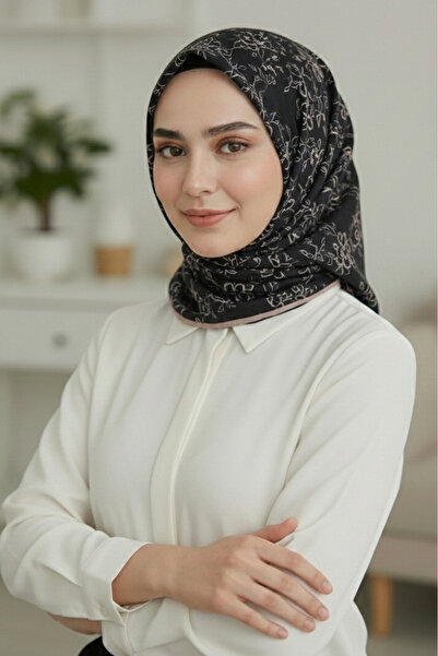 İpekel Siyah Vizon Serisi Desenli Soft Keten Eşarp LPS1005-06