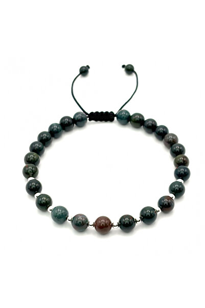 BIJUTERIA NEAGRA Brățară cu argint 925 și mărgele de agat indian de 6 mm