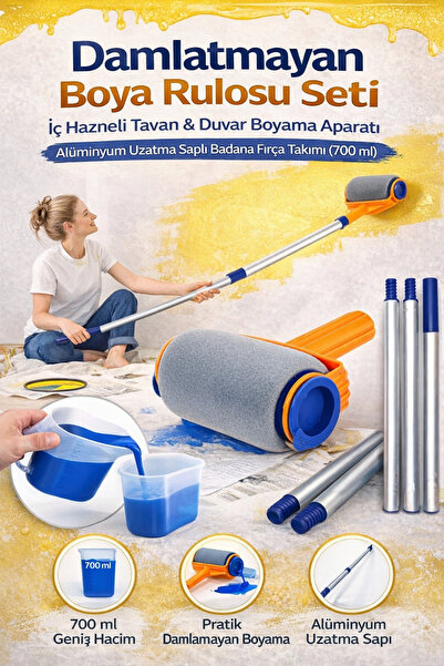 Hane Dostu Damlatmayan Boya Rulosu Seti – Hazneli Duvar Boyama Aparatı, Uzatm...