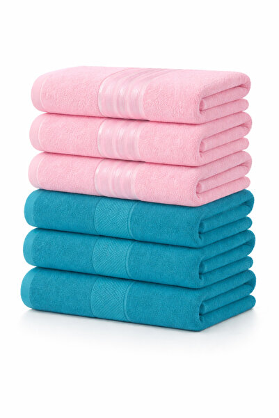 Terminus Luxury cotton towels, 6 pieces (3 rose + 3 turquoise), 100 x 50 cm, ...