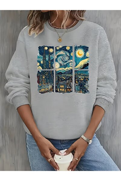 PALPİTO Hanorac oversize cu imprimeu Van Gogh pentru femei