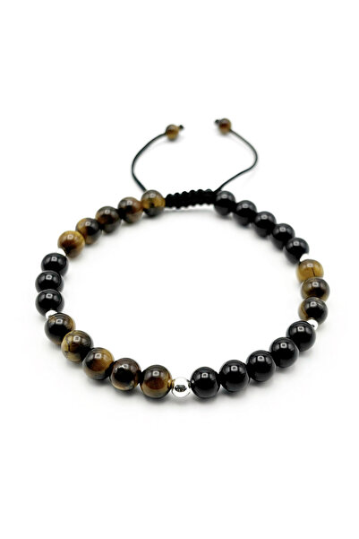 BIJUTERIA NEAGRA Bracelet with 925 Silver balls and Onyx and Tiger Eye stones