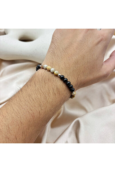 BIJUTERIA NEAGRA Brățară cu bile din argint 925 și pietre de onix și agat