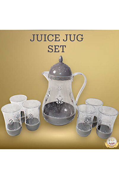 Al Nokhba طقم إبريق وأكواب من أكريليك الرمادي من النخبة – 7 قطع (إبريق واحد +...