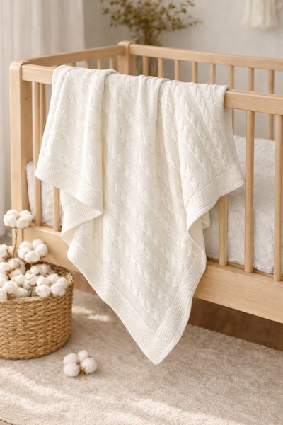 Marka İçi Peluş Triko Örgü Bebek Battaniyesi Kalın Saç Örgü Desenli Welsoft B...