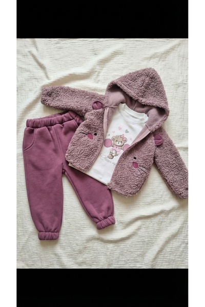 Sabi Baby Welsoft Plush Jacket, Hooded Sweatpants and T-Shirt Triple Combination