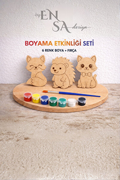 PİNK DESİGN KİTCHEN 3 Adet Ahşap Boyama Sevimli Hayvan Figürlü Okul Diy Etkin...