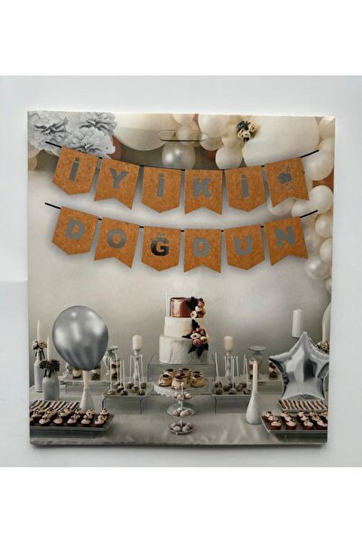 MFM Happy Birthday Gilded Kraft Banner Lettering Gray