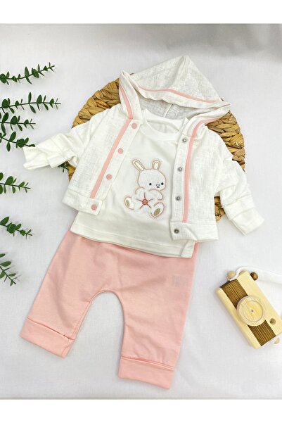 Babyim TAVŞAN DETAYLI KIZ BEBEK KAPŞONLU 3’LÜ YENİDOĞAN TAKIM