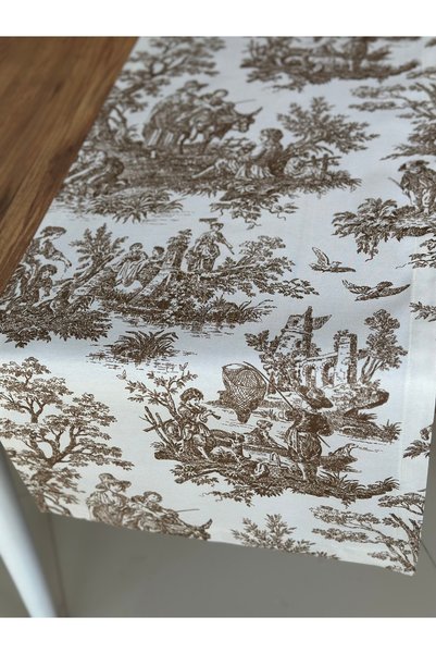 Sibelarthome Sibelarthome Panama Linen French Peasants Toile De Jouy Pattern Runner 40X140 cm