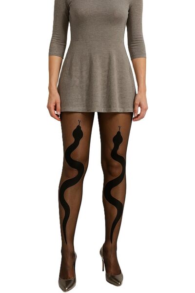 Pinky Black Tights with Stylish Snake Pattern, Ultra Soft & Durable Black Sto...