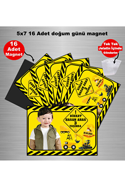 Elara Tasarım İnşaat Temalı Kişiye Özel Doğum Günü Magnet Hediye 5x7 16 Adet ...