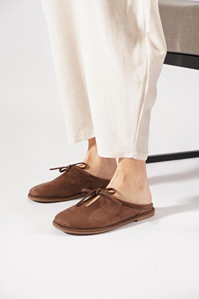 Moda Pie Sütesef Front Closed Bow Tie Women's Slippers Brown Suede