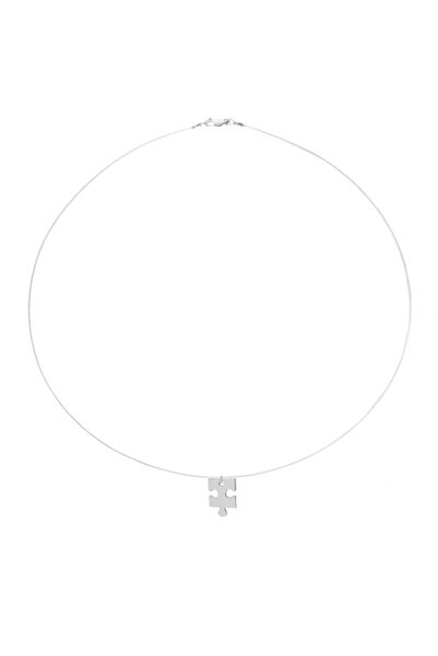 BIJUTERIA NEAGRA Colier din sârmă transparentă cu pandantiv Puzzle din argint...