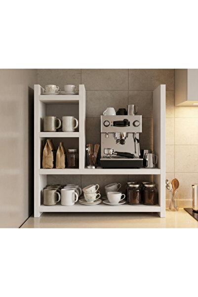 TRENDPİX Mutfak Tezgah Üstü Çok Amaçlı Ahşap Raf Kahve Köşesi Kupa Bardak Mod...