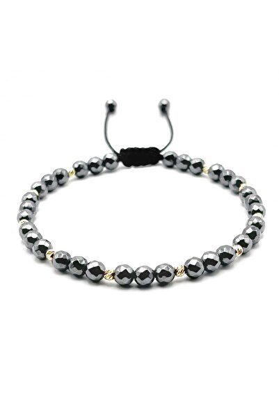 BIJUTERIA NEAGRA Brățară cu 10 bile din aur de 14K și hematit