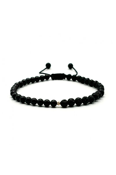 BIJUTERIA NEAGRA Brățară din aur de 14K și onix și lavă cu bile