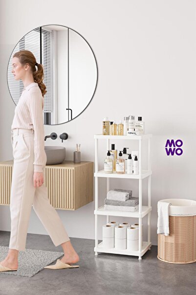 Mowo Home 4 Katlı Beyaz 40x33 Plastik Banyo Raf Sistemi, Mutfak Rafı, Kiler, Kitaplık Çok Amaçlı Düzenleyici