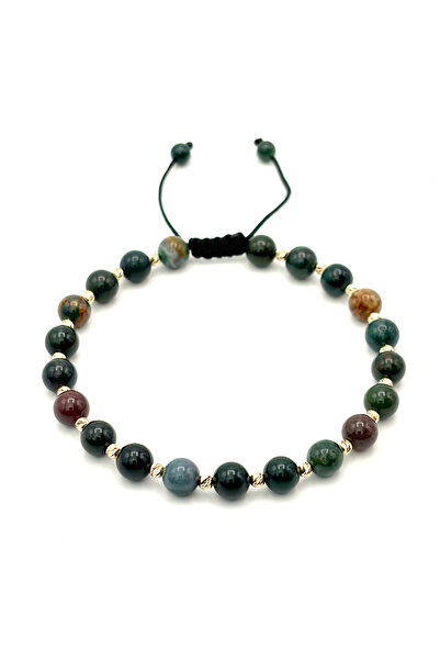 BIJUTERIA NEAGRA Brățară cu 20 de bile de aur de 14K și agat indian de 6 mm