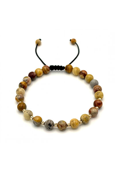 BIJUTERIA NEAGRA Brățară cu 10 bile din aur de 14K și agat de 6 mm