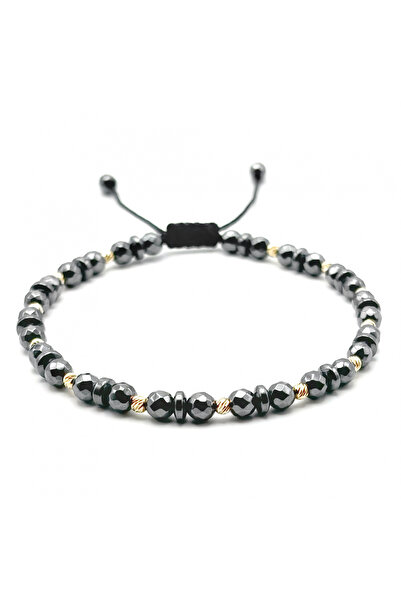 BIJUTERIA NEAGRA Brățară cu 13 bile din aur de 14K și pietre de hematit