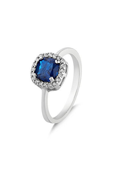 Safir Lacivert Kare Kesim Taşlı"Tektaş"Yüzük-10438-W-DBLU