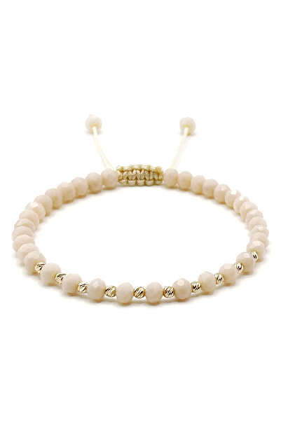 BIJUTERIA NEAGRA Brățară cu 10 bile din aur de 14K și cristale bej -