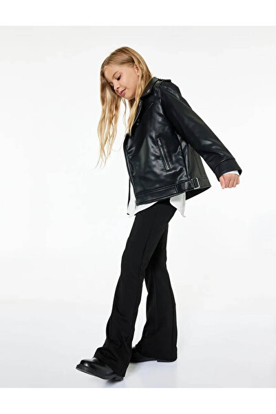 Koton Dívčí kožená bunda s dvouřadým límcem na zip 6WKG20037AW