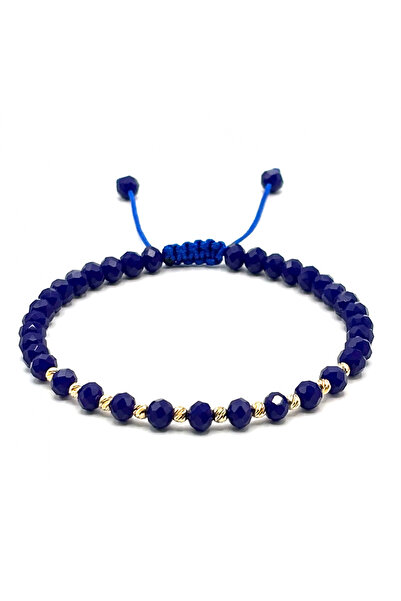 BIJUTERIA NEAGRA Brățară cu 10 bile din aur de 14K și cristale albastre