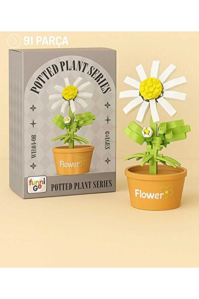 BTİCARET Bricks Saksılı Beyaz Çiçek Mini Yapı Blok Seti – Dekoratif Lego Uyumlu