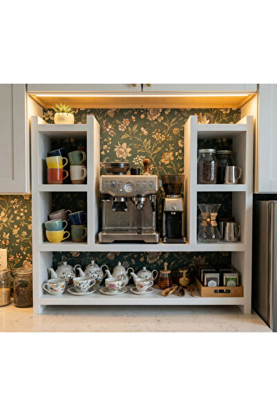 TRENDPİX Mutfak Tezgah Üstü Çok Amaçlı Ahşap Raf Kahve Köşesi Kupa Bardak Mod...